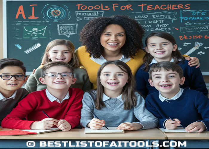 A female teacher with her students in a school classroom